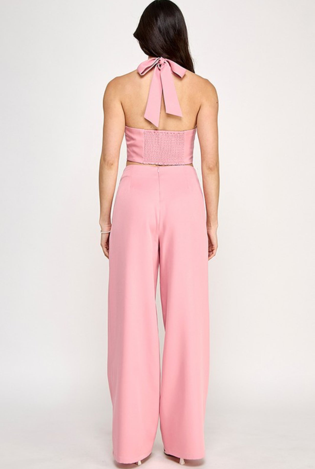 Button Detail Halter Top With Pants Set