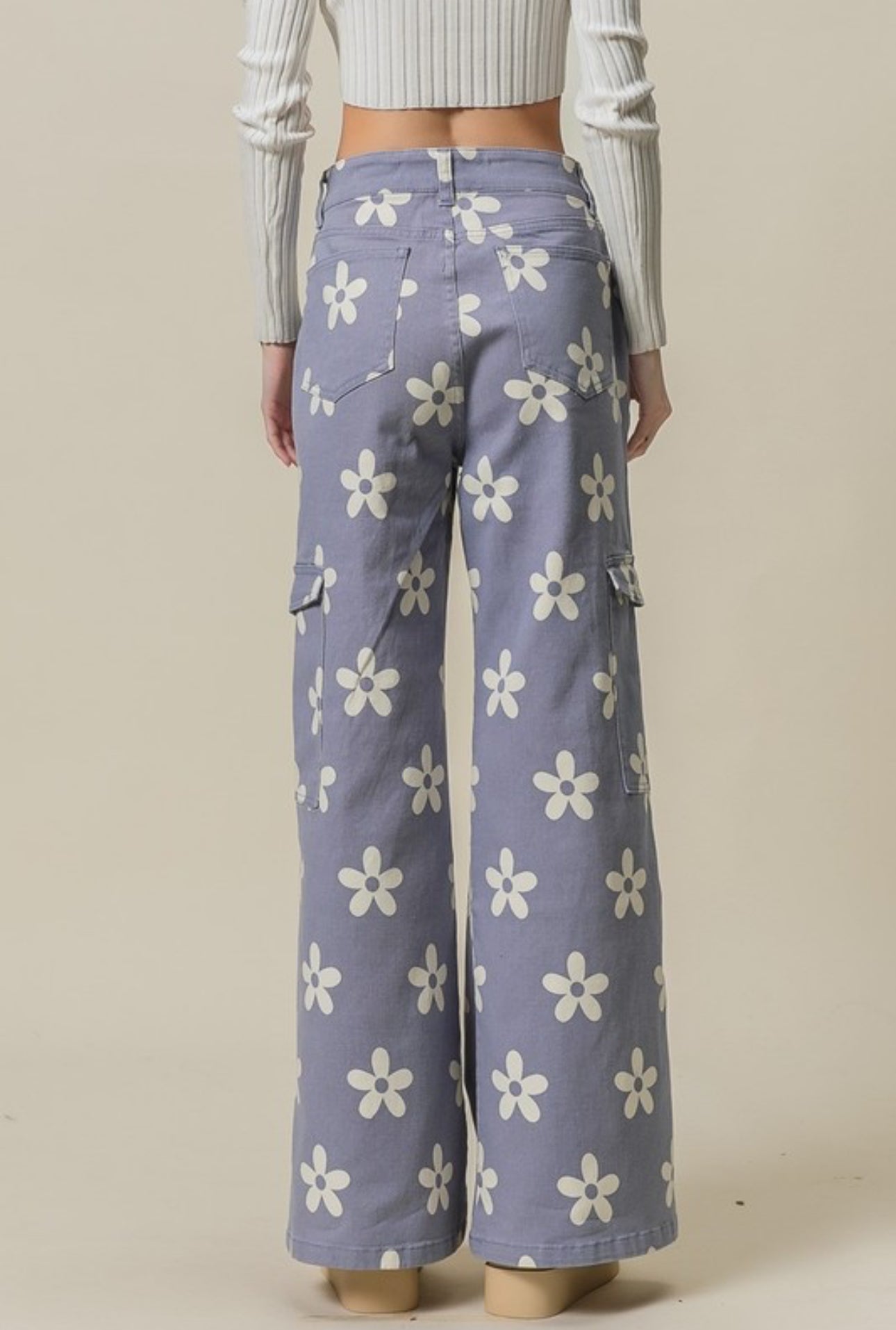 Flower Printed Side Pocket Wide Pants
