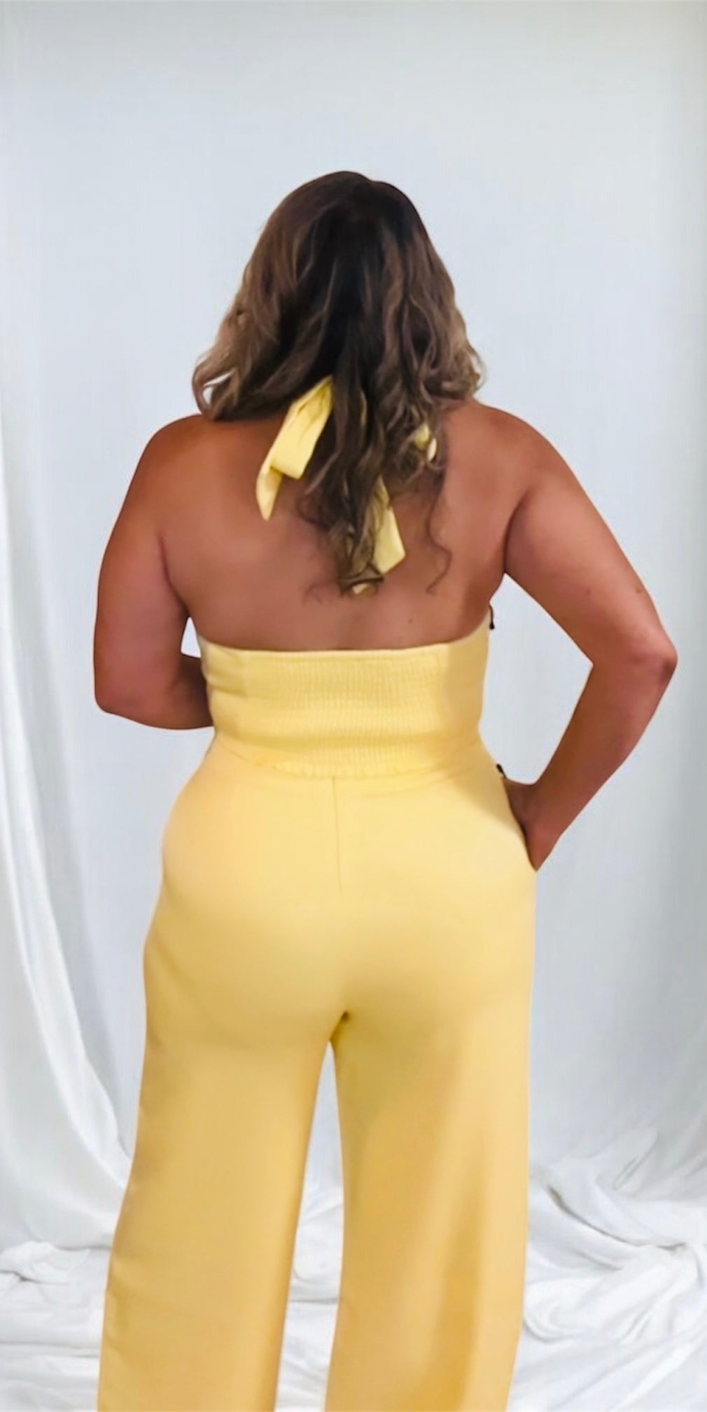 Button Detail Halter Top With Pants Set