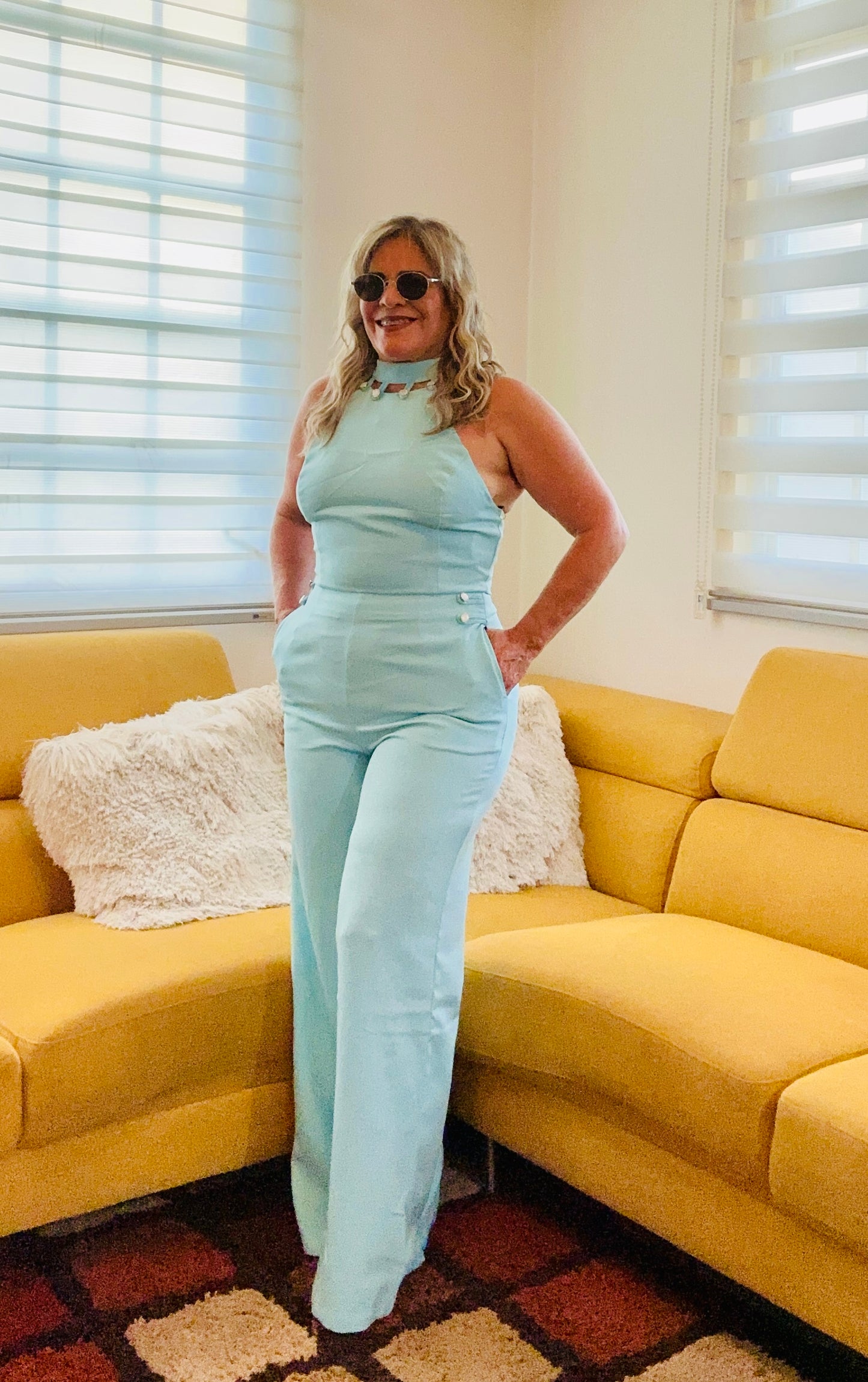 Button Detail Halter Top With Pants Set