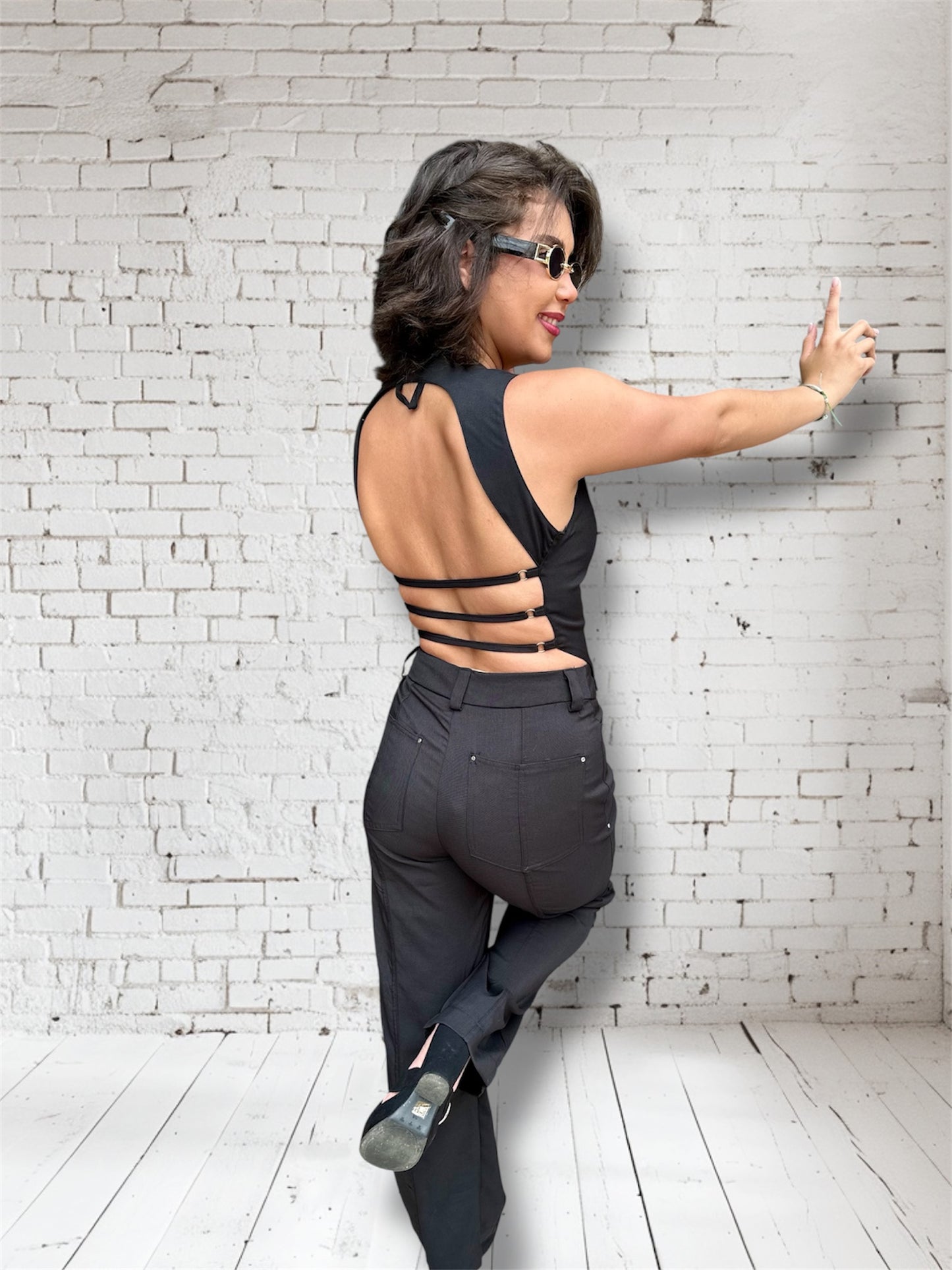 2 PIECES PANTS SET OPEN BACK TOP