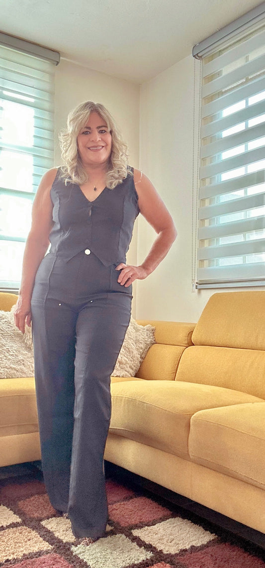 2 PIECES PANTS SET OPEN BACK TOP